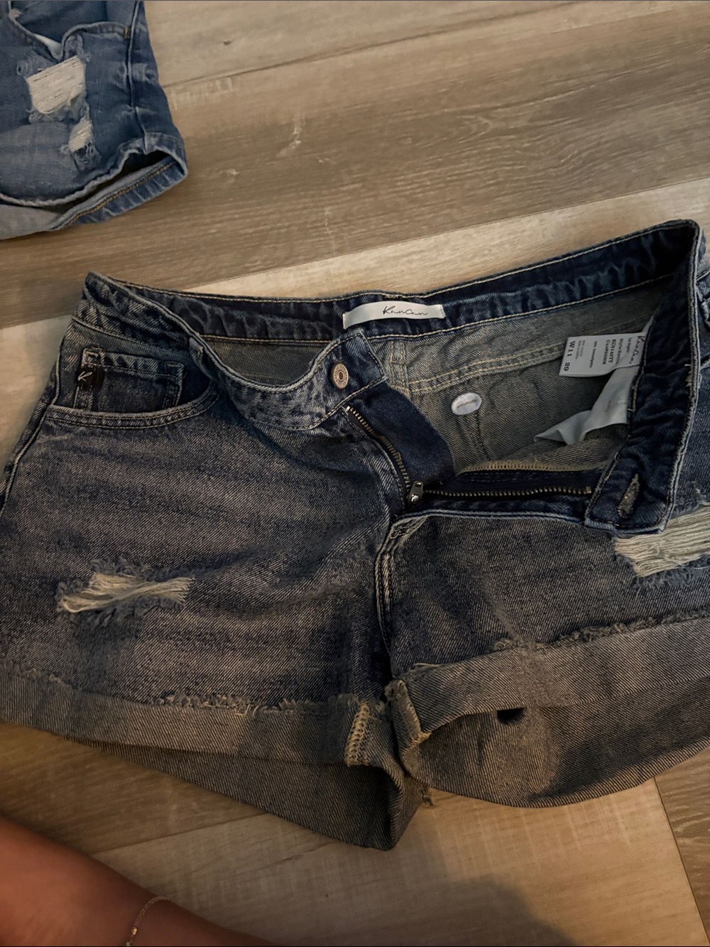 KanCan Blue Distressed Rolled Hem Denim Shorts